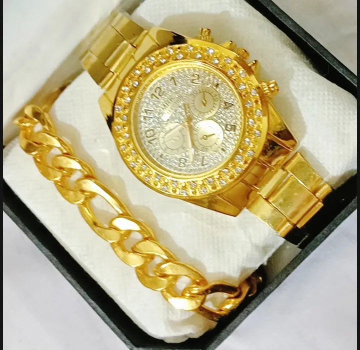 Golden Cuban Chain Bracelet Watch