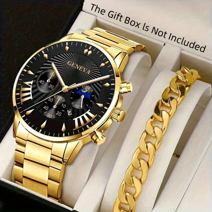 Classic Luxury Watches Golden with Matching Bracelet Chain