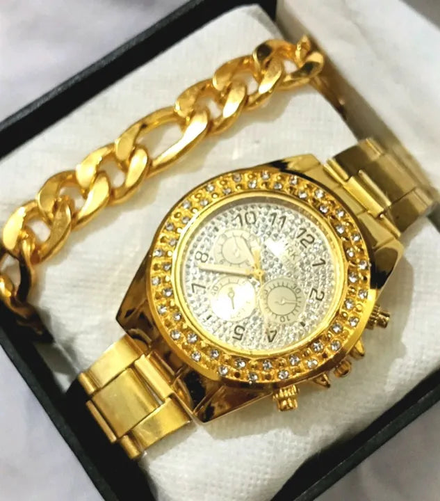 Golden Cuban Chain Bracelet Watch